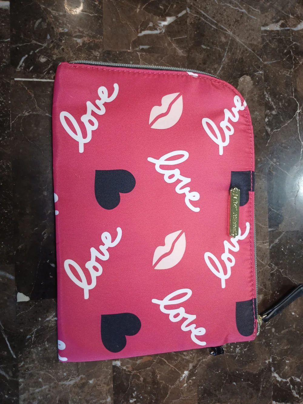 Betsey Johnson Pink 'Love' Script & Hearts Zip Pouch